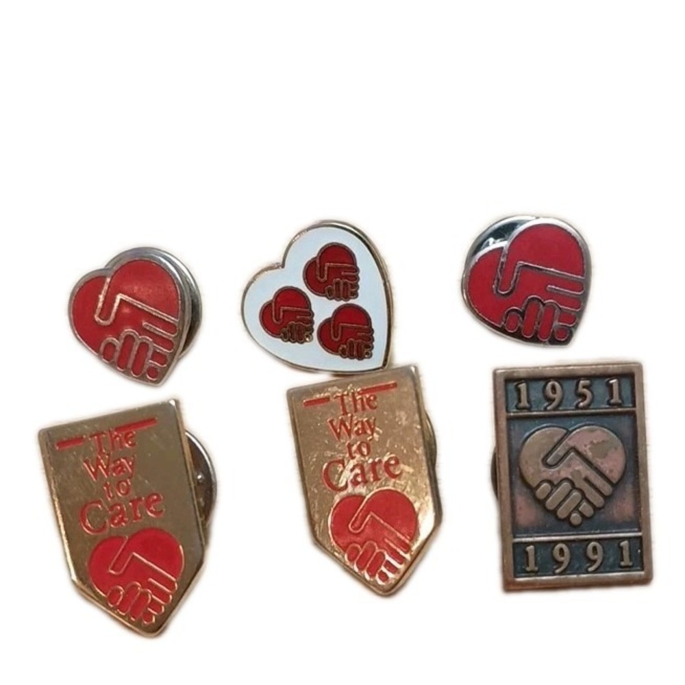Lot of 6 Vintage United Way Lapel Pins Pinbacks The Way to Care Handshake Logo